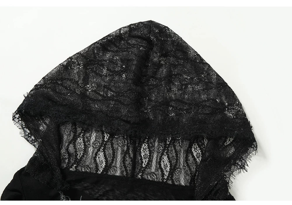 Lace Hooded Asymmetric Ruffle Dress