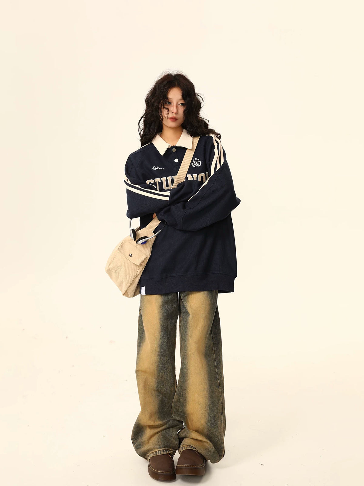 Oversized Polo Collar Sweatshirt