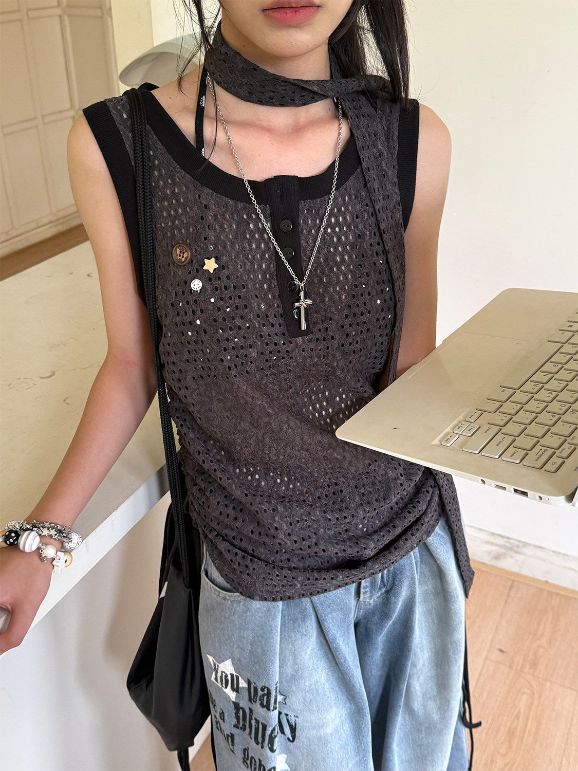 Strap Detail Oversize Tank Top