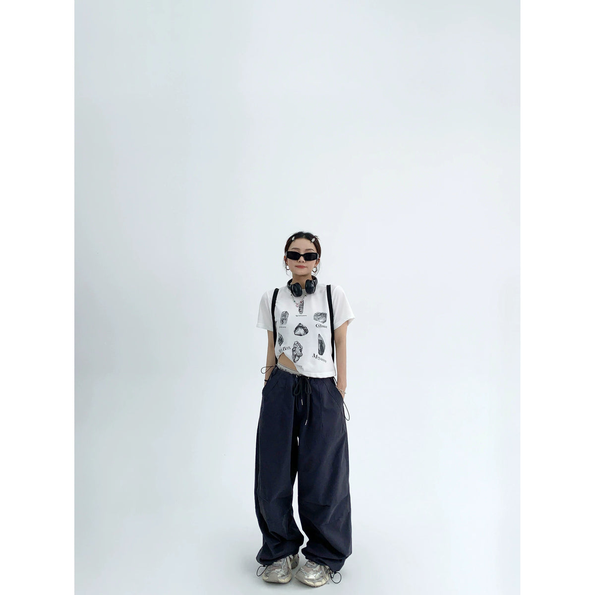 Drawstring Wide-Leg Workwear Pants