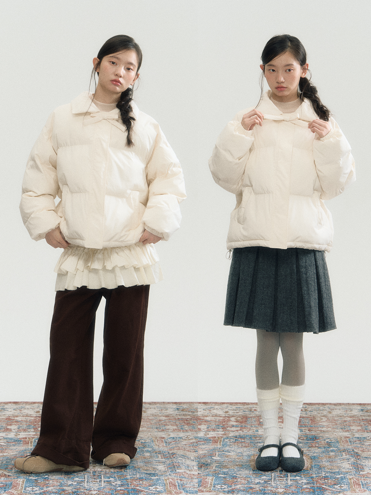 White Bowknot Puffer Jacket