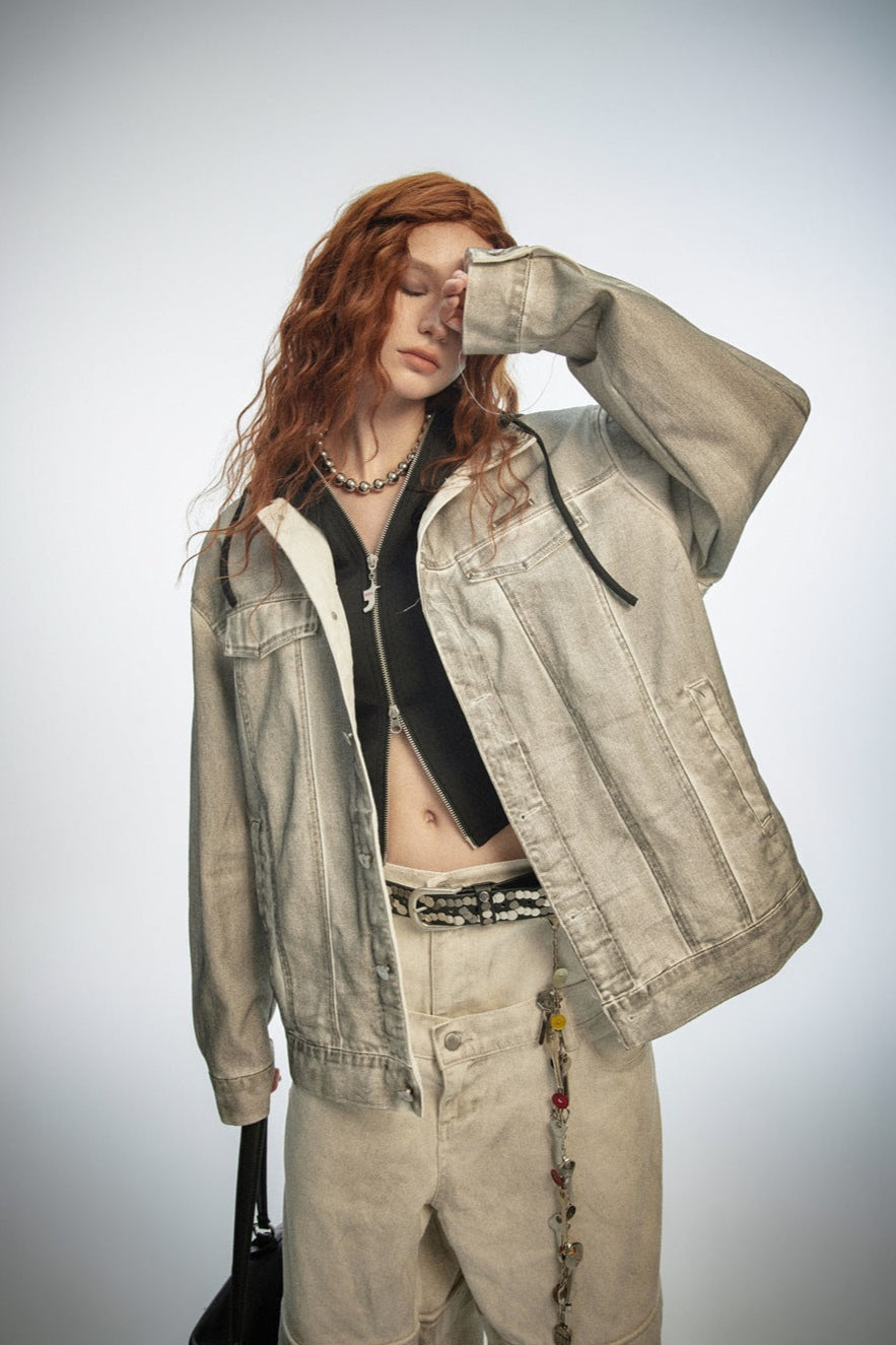 Retro Distressed Denim Work Jacket