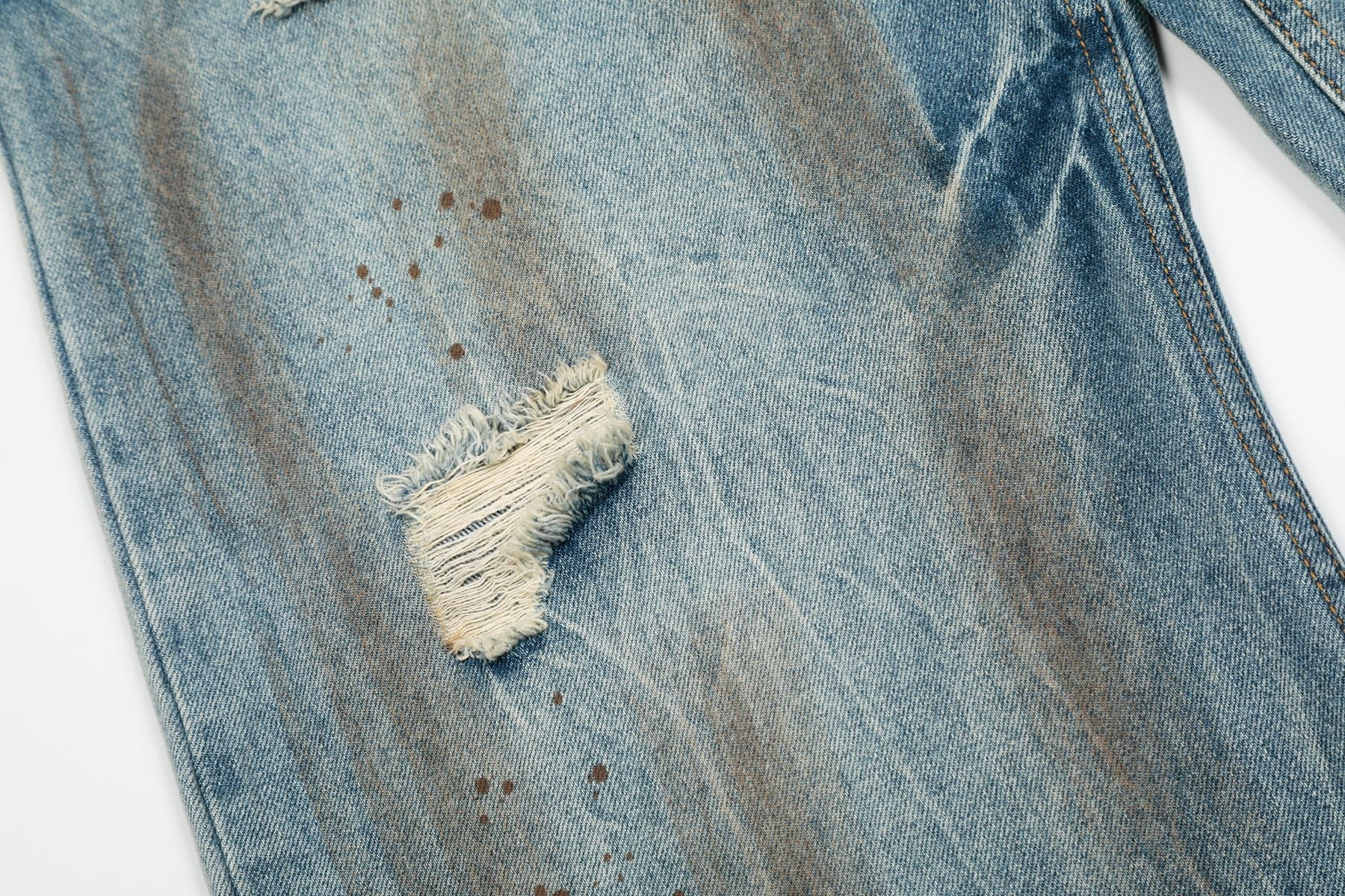 Washed Damage Barrel Denim Jeans