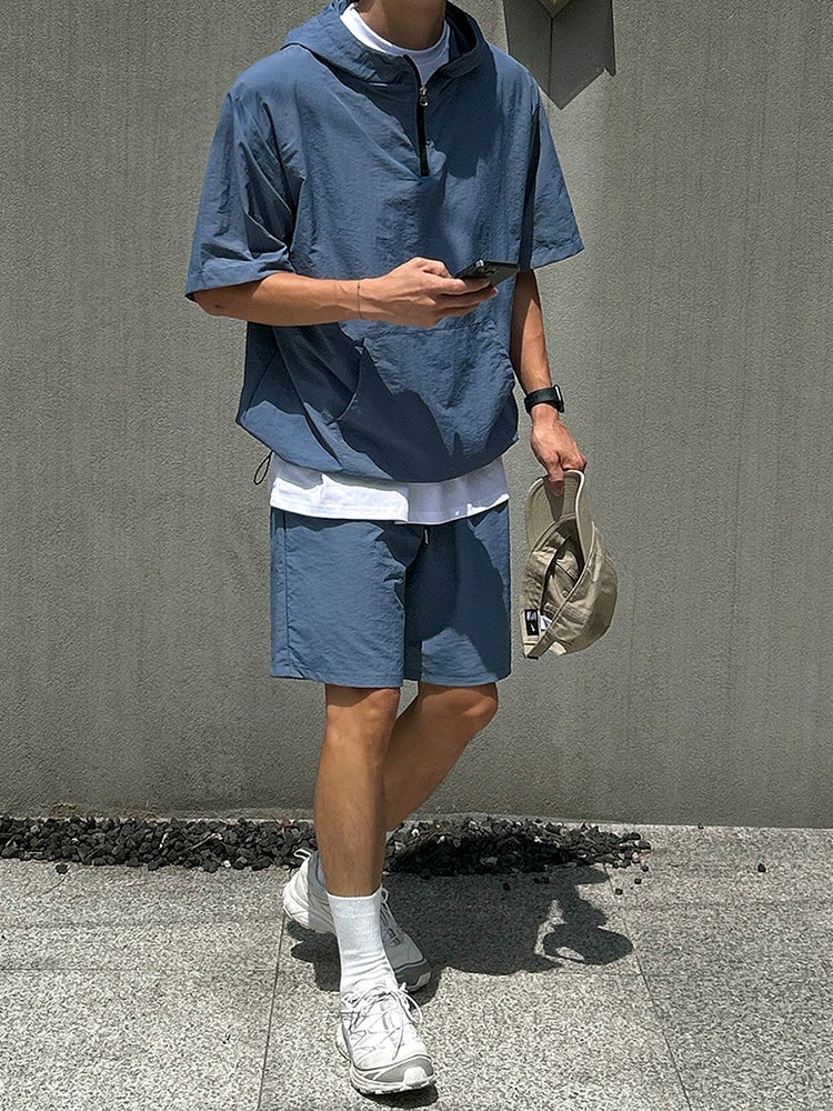 Quick-Dry Short Sleeve Hoodied T-shirt & Straight Short Setup