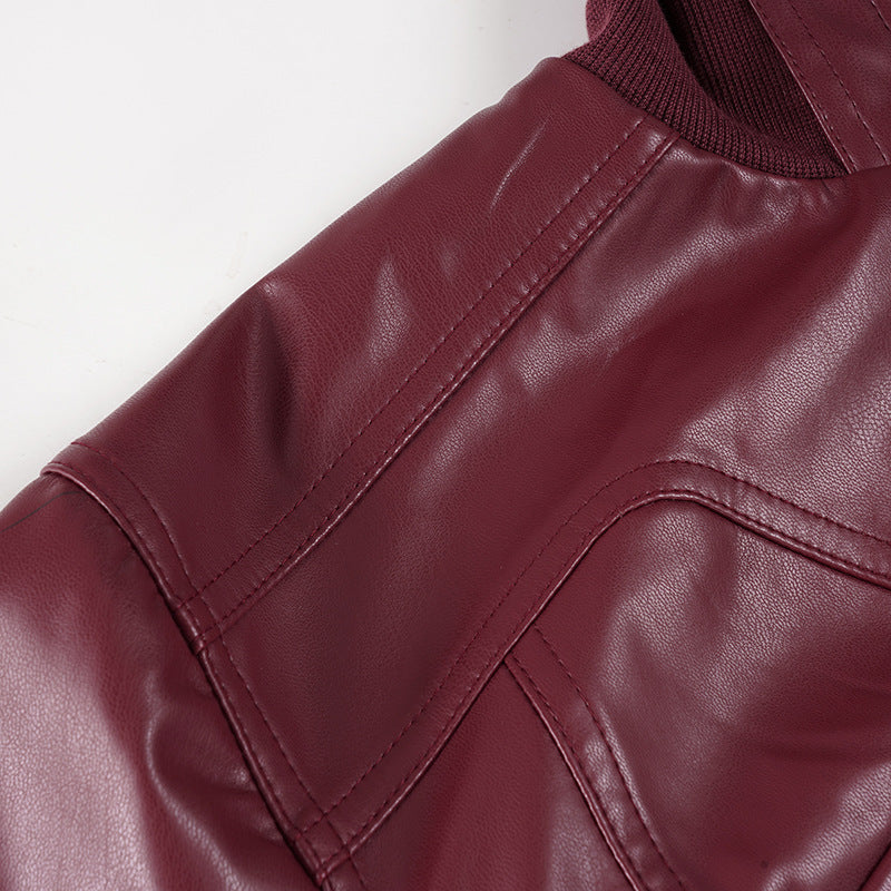 High-Neck Patchwork Leather Jacket