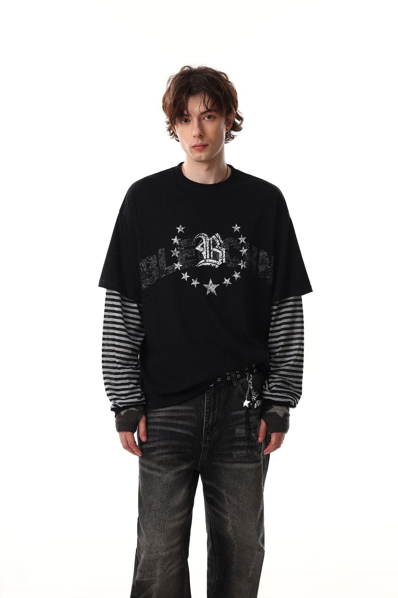 Fake Layered Stripe Star Long Sleeve T-Shirt
