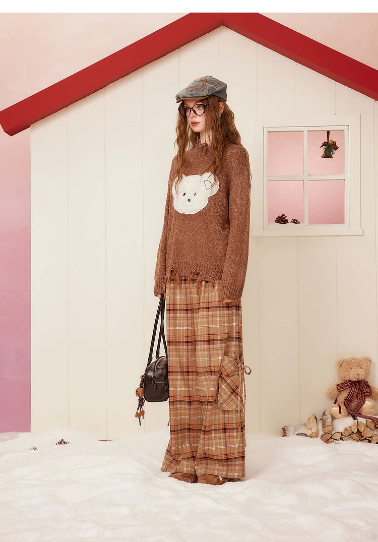 Bear Design Fringe Knit Sweater
