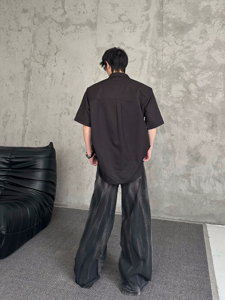 Shoulder-Pad Line Design Short Sleeve Shirt