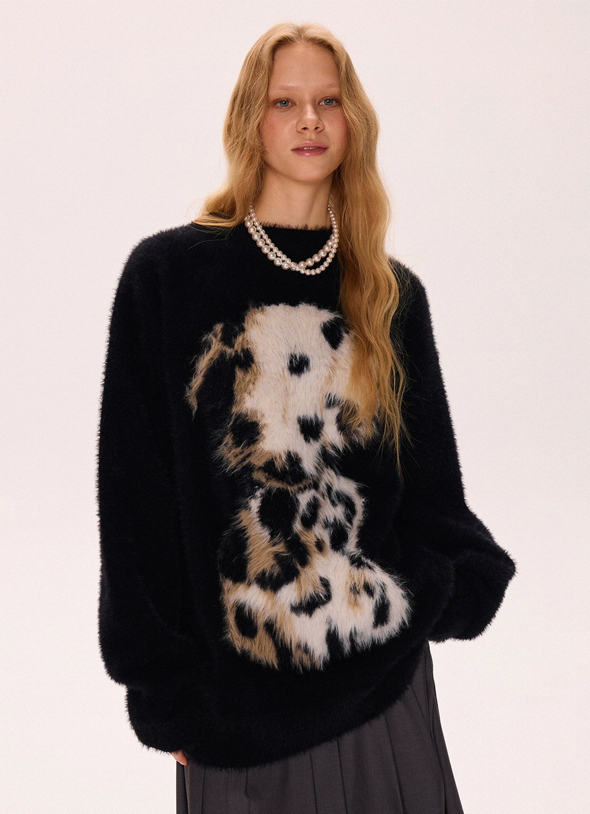 Fuzzy Dalmatian Print Sweater