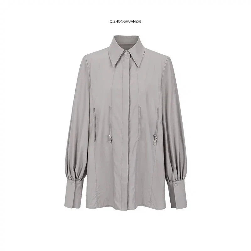 Chemise longue à taille cintrée et fermeture éclair