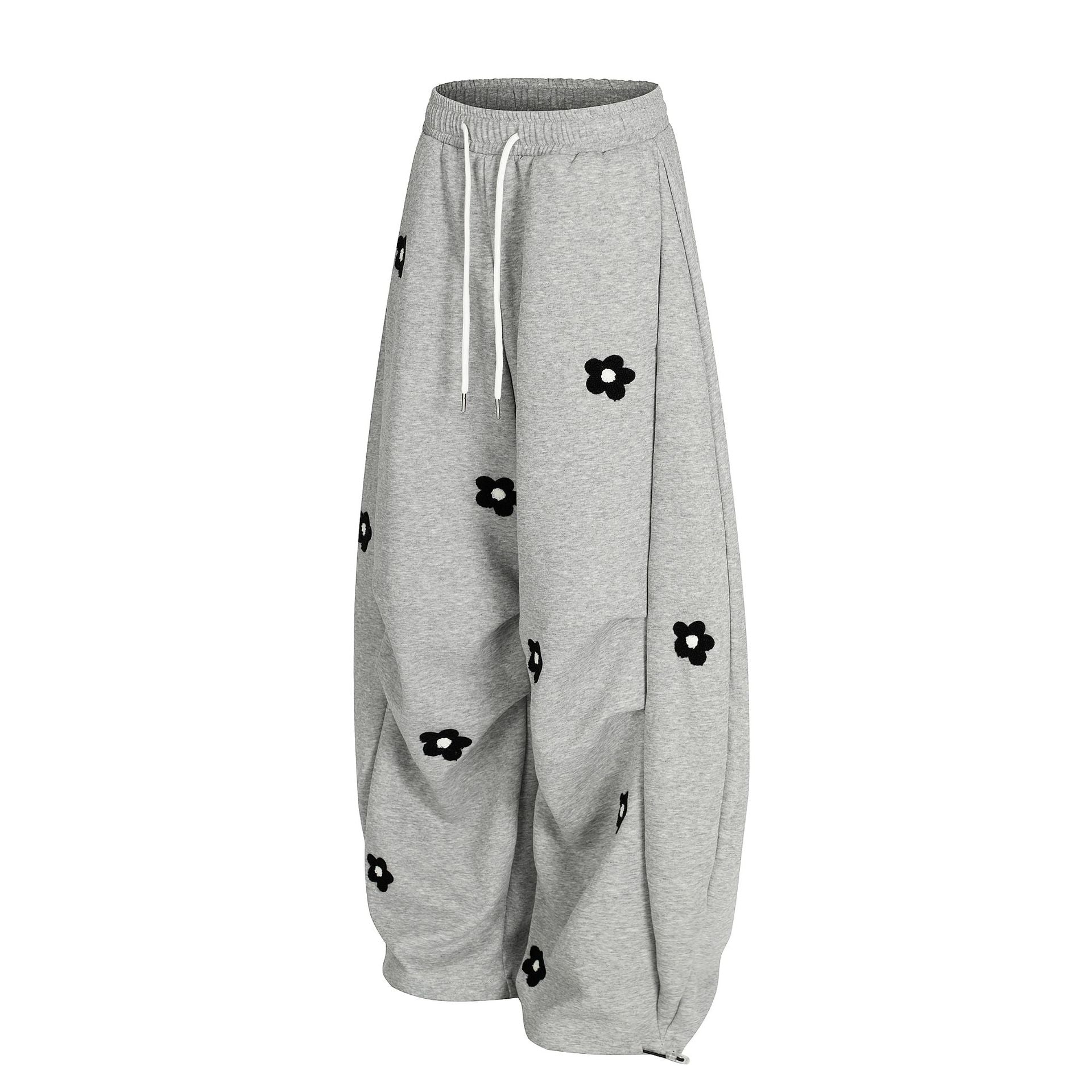 Flower Print Drawstring Wide Leg Sweatpants