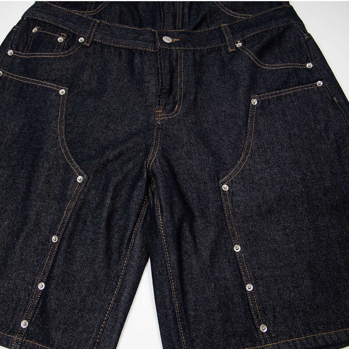 Fake Layered Double-Waist Wide Leg Denim Short Pants