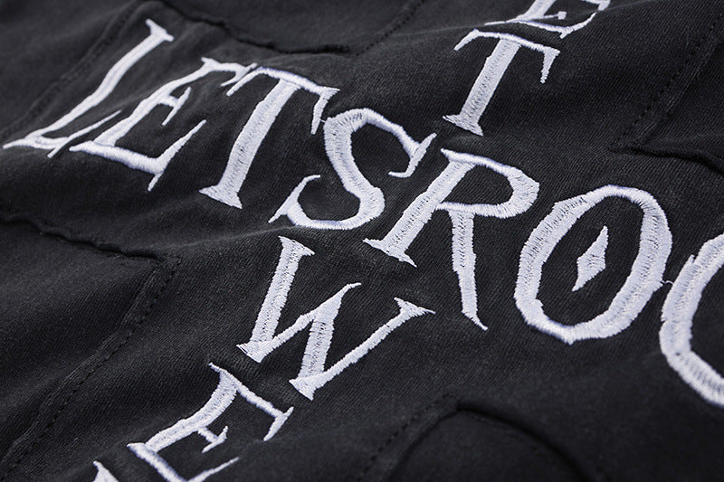 Washed Embroidery Raglan Short Sleeve T-Shirt
