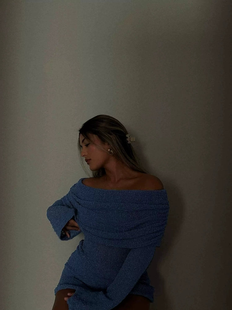 Vestido corto de crochet con hombros descubiertos para mujer
