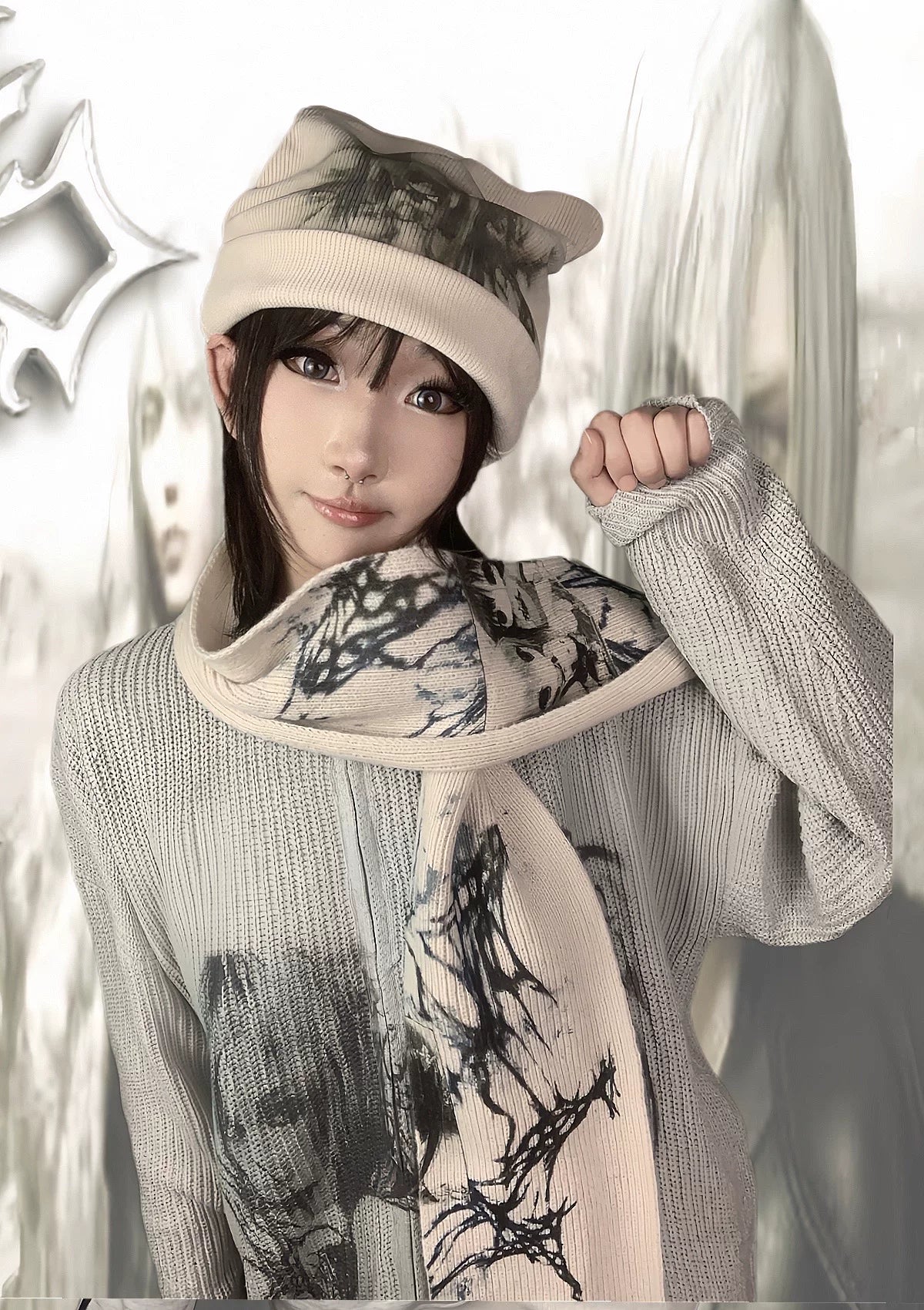Visual Kei Subculture Anime-Style Milk Tea Color Scarf