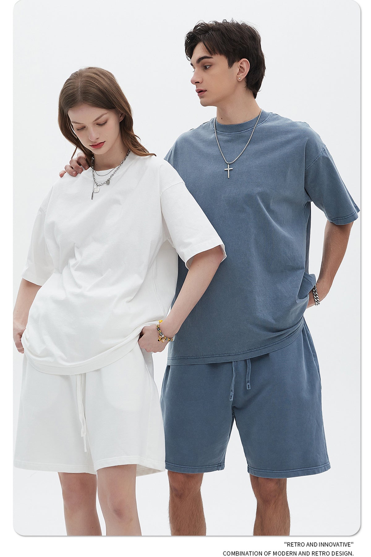 Oversize Washed Short-sleeve-T-shirt & Washed Short Sweatpants Setup