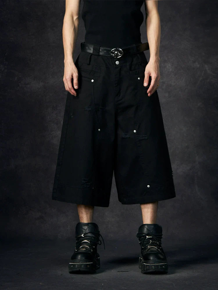 Ripped Design Wide Leg Cargo Short