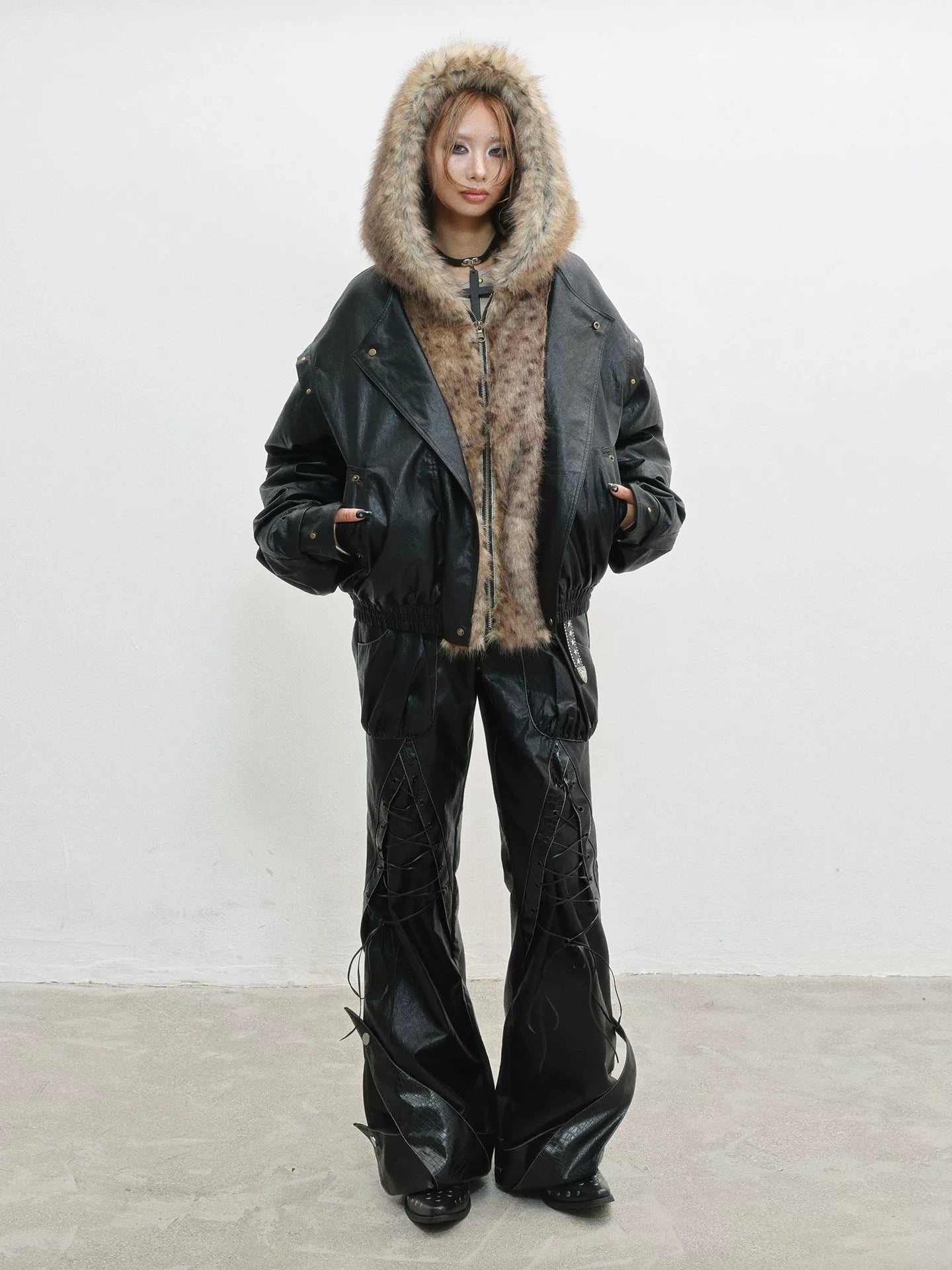 Fur Patchwork Thick PU Leather Jacket