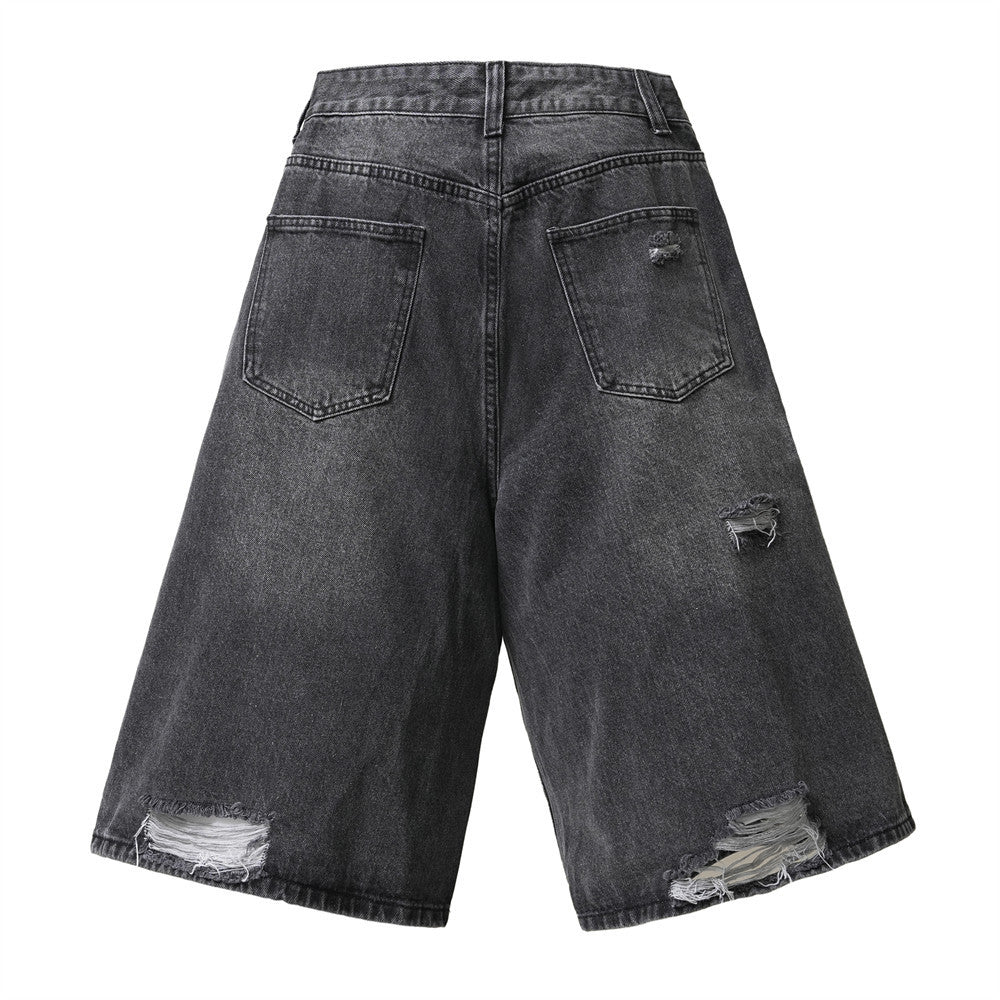Pierced Distressed Denim Shorts