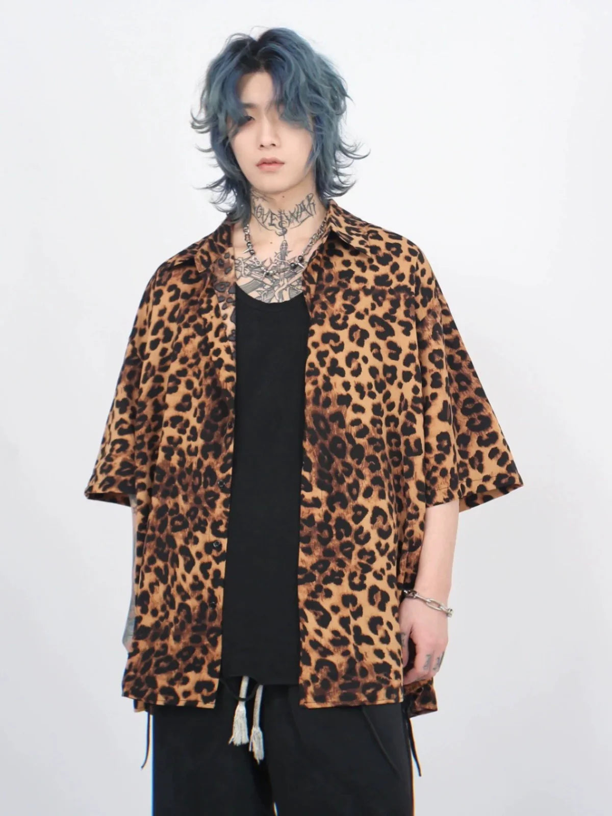 Leopard Print Oversize Short Sleeve Shirt