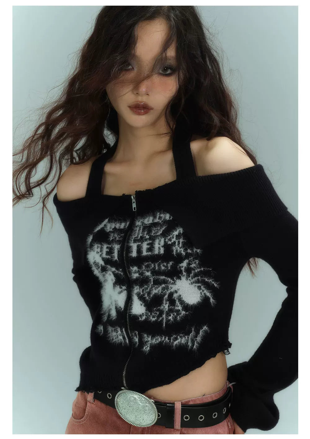 Off-Shoulder Halter Slim Knit Sweater