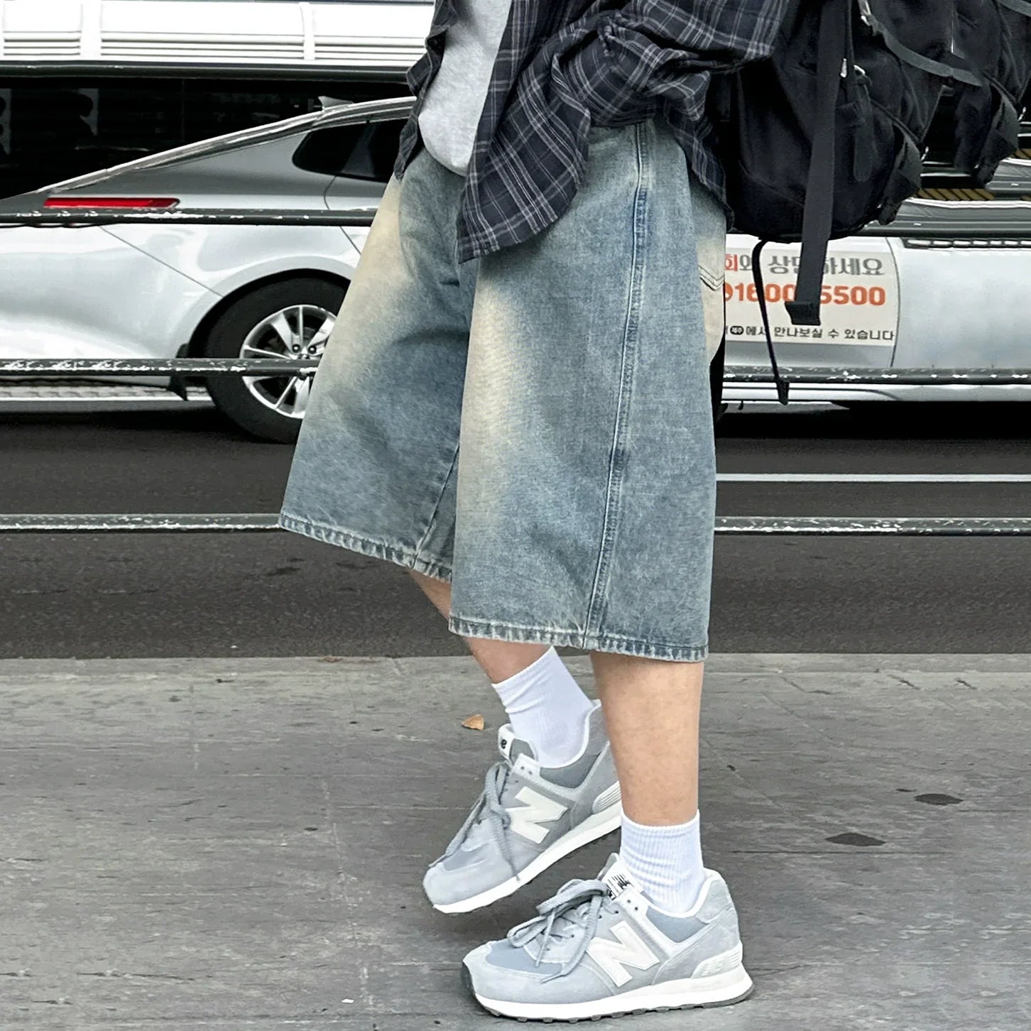 Wide Leg Washed Denim Jort
