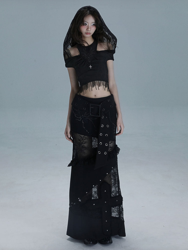 Lace Patchwork Low Waist Skirt
