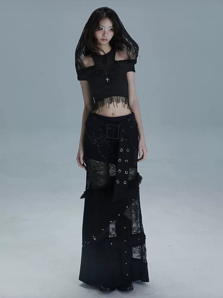 Lace Patchwork Low Waist Skirt