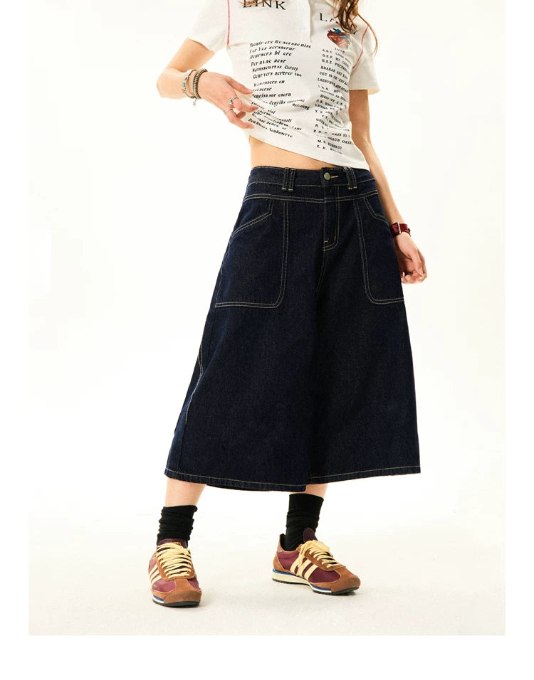Wide-Leg Denim Shorts