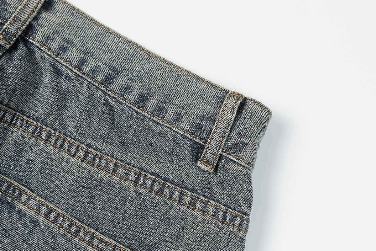 Panel Design Wide Leg Denim Jeans