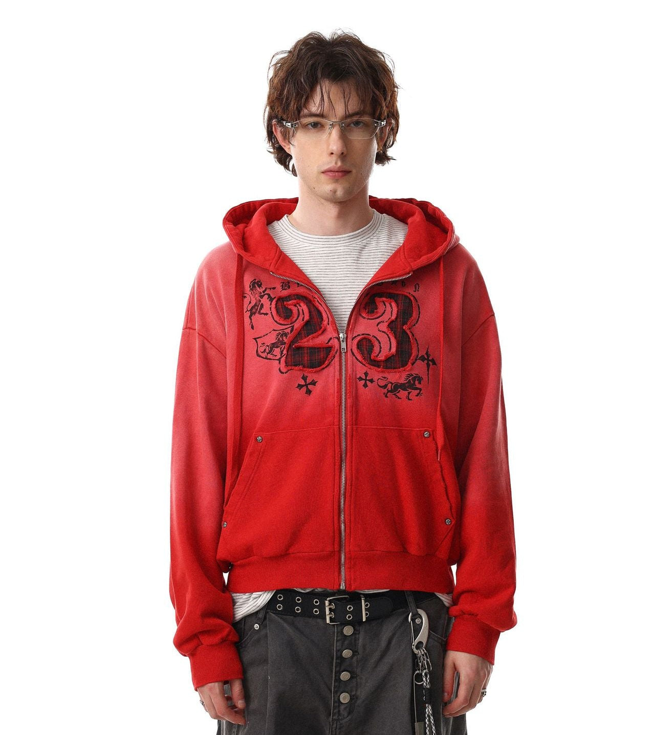 Gradient Number Print Zipper Hoodie