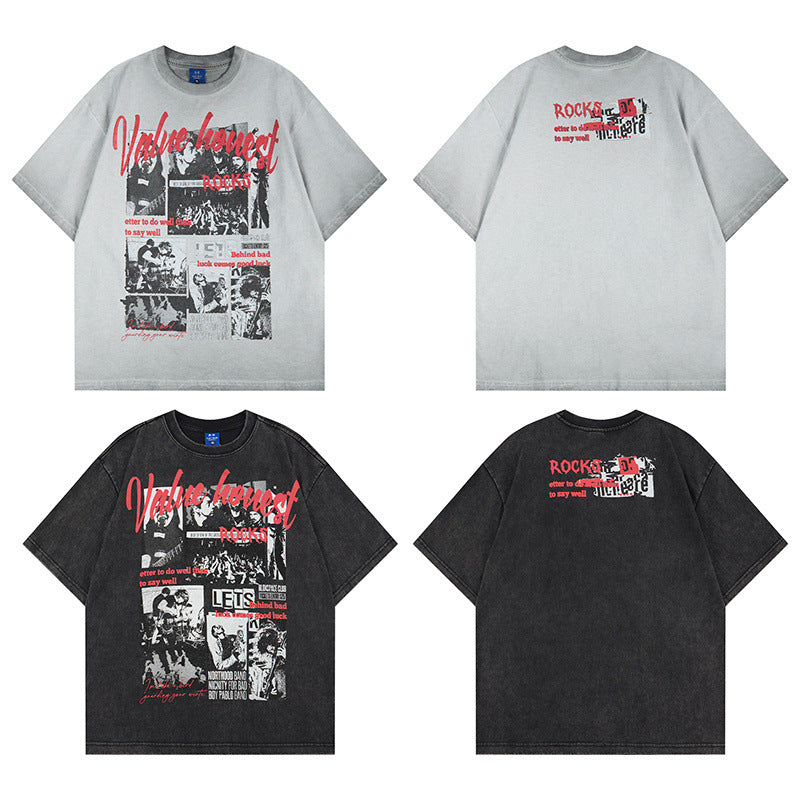 Washed Rock Band Print Short Sleeve T-Shirt