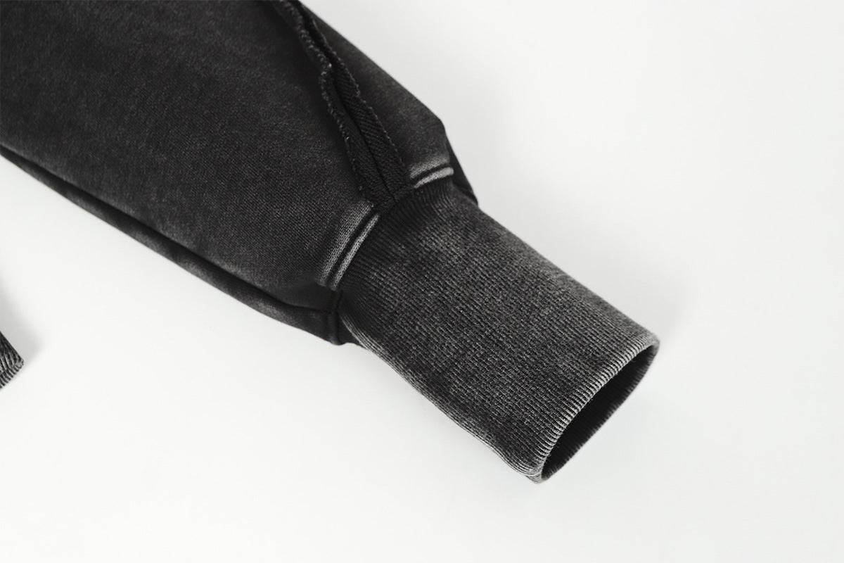 Washed Asymmetrical Zipper Detail Hoodie