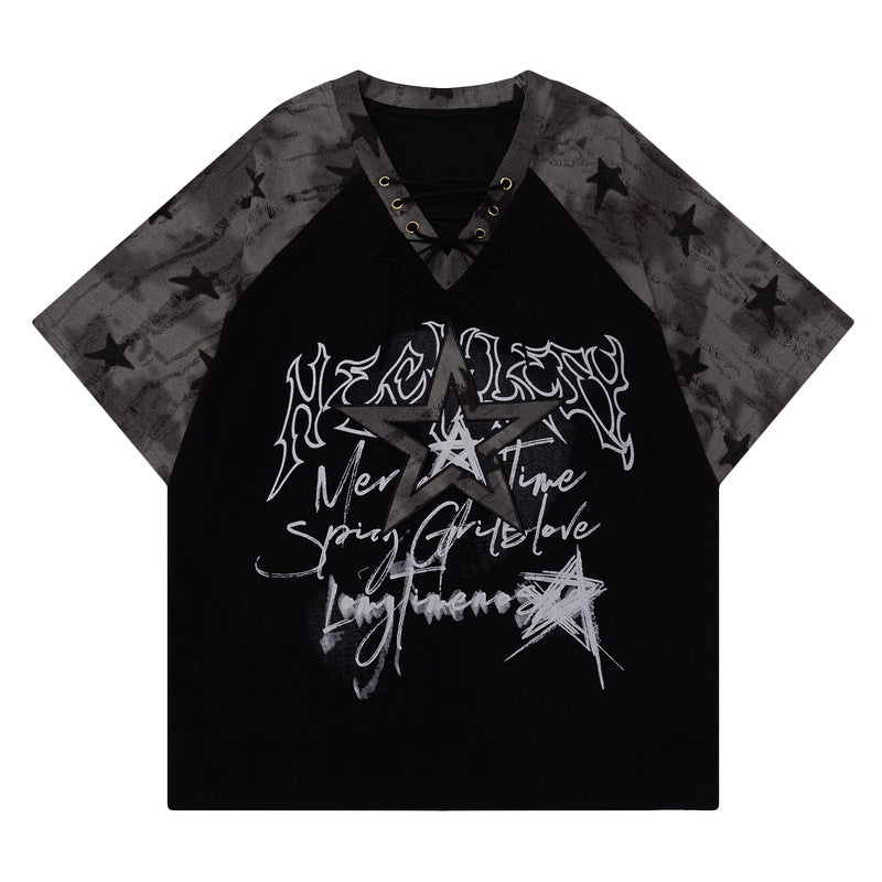 Star Ripped Distinctive Shoulder Design T-Shirt - MADXMARX