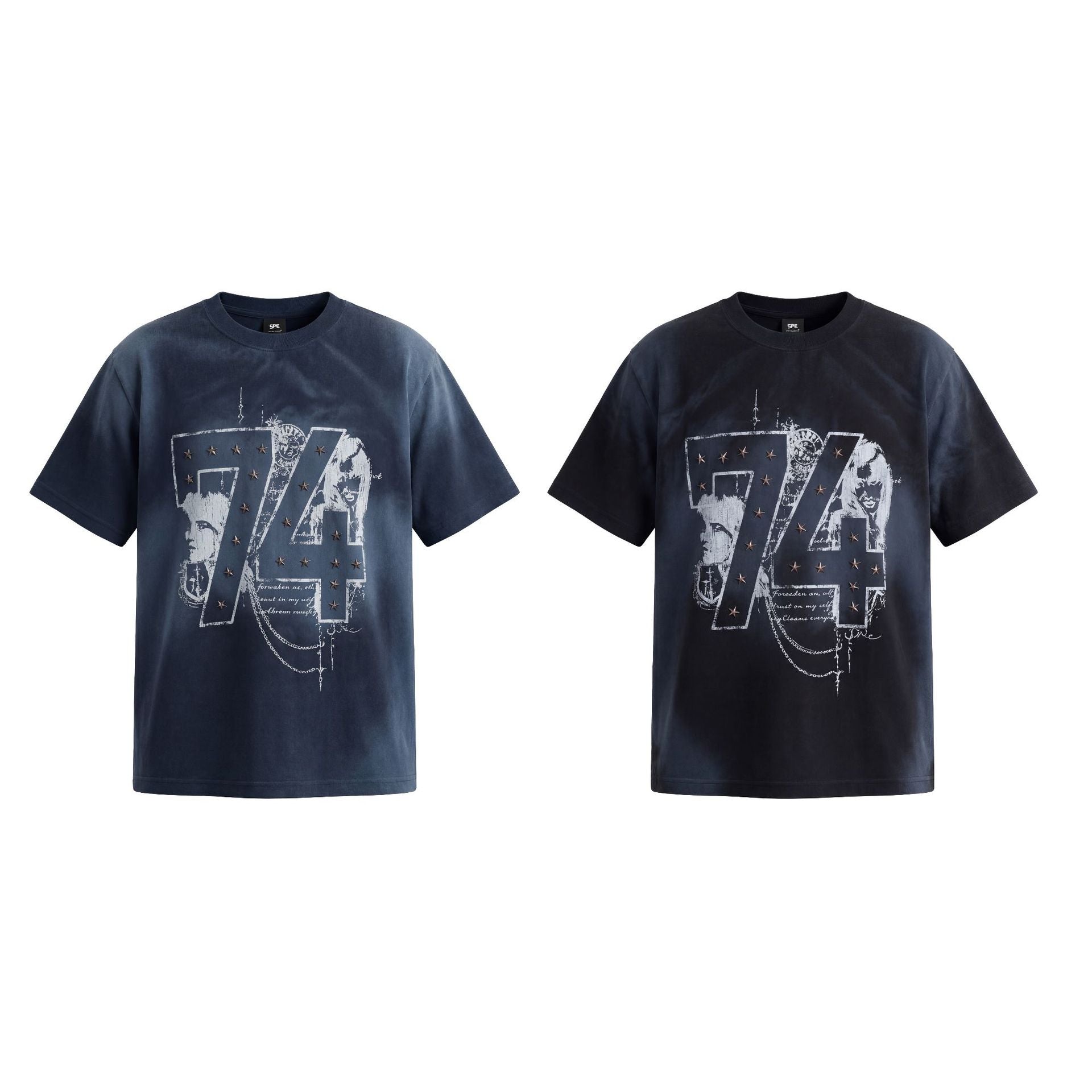 Rivet Wash Damage Cotton Short Sleeve T-Shirt