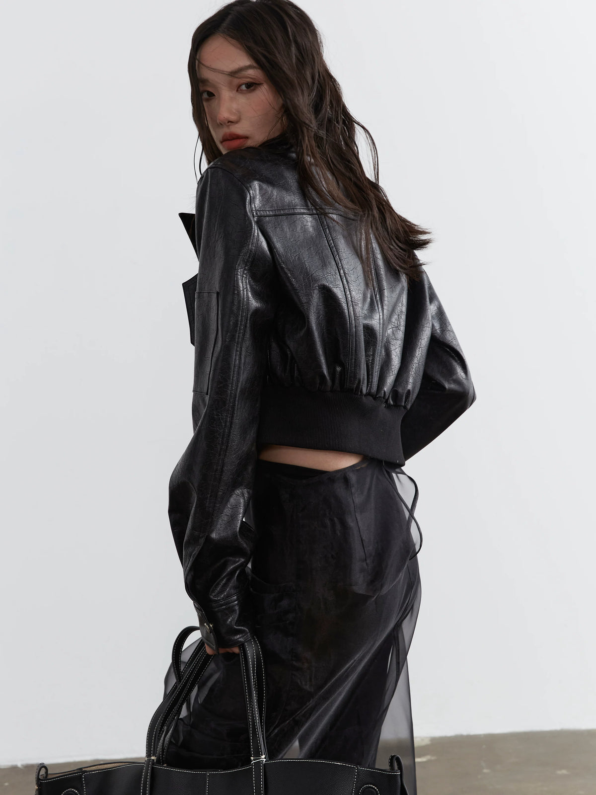 Zipper Decoration PU Leather Short Jacket