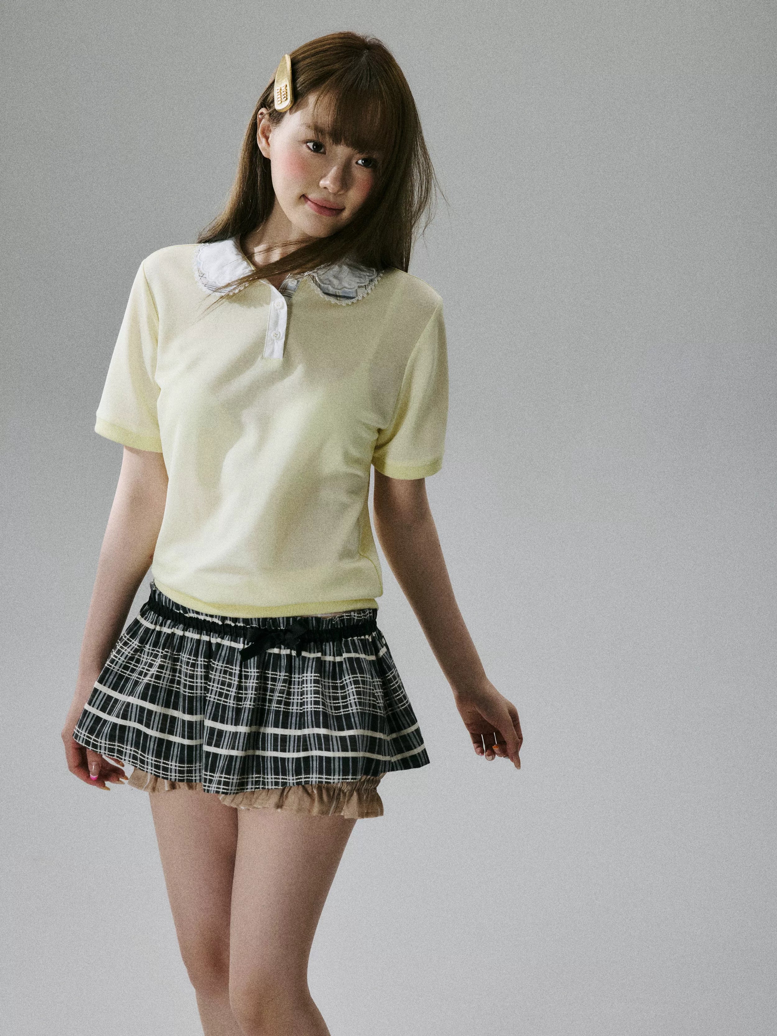 Lace Collar Short Sleeve Polo Shirt