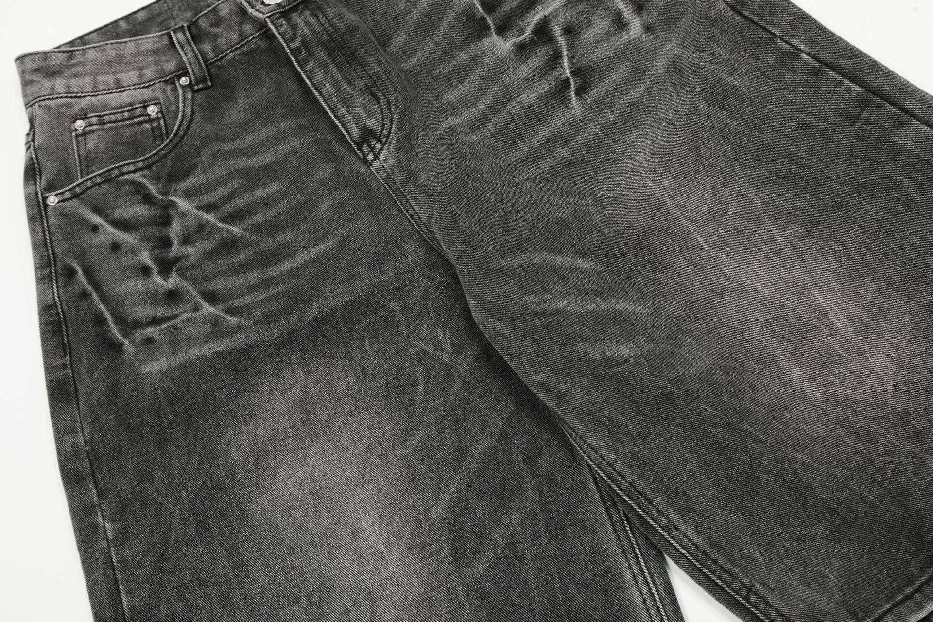 Washed Wide Leg Denim Jort