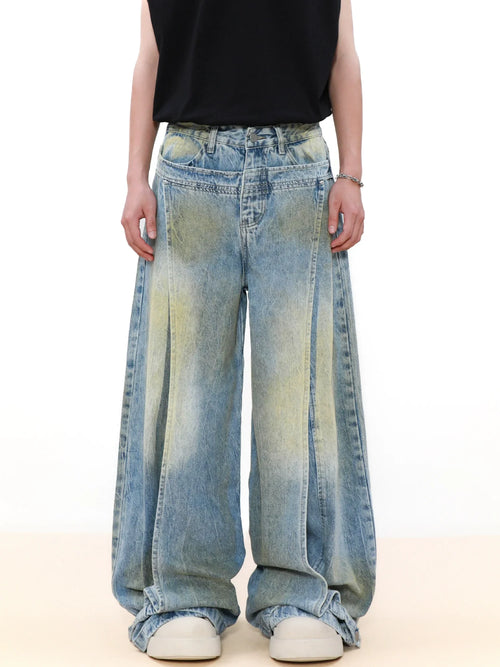 Calça Jeans Wide Leg com Pregas - azul / S