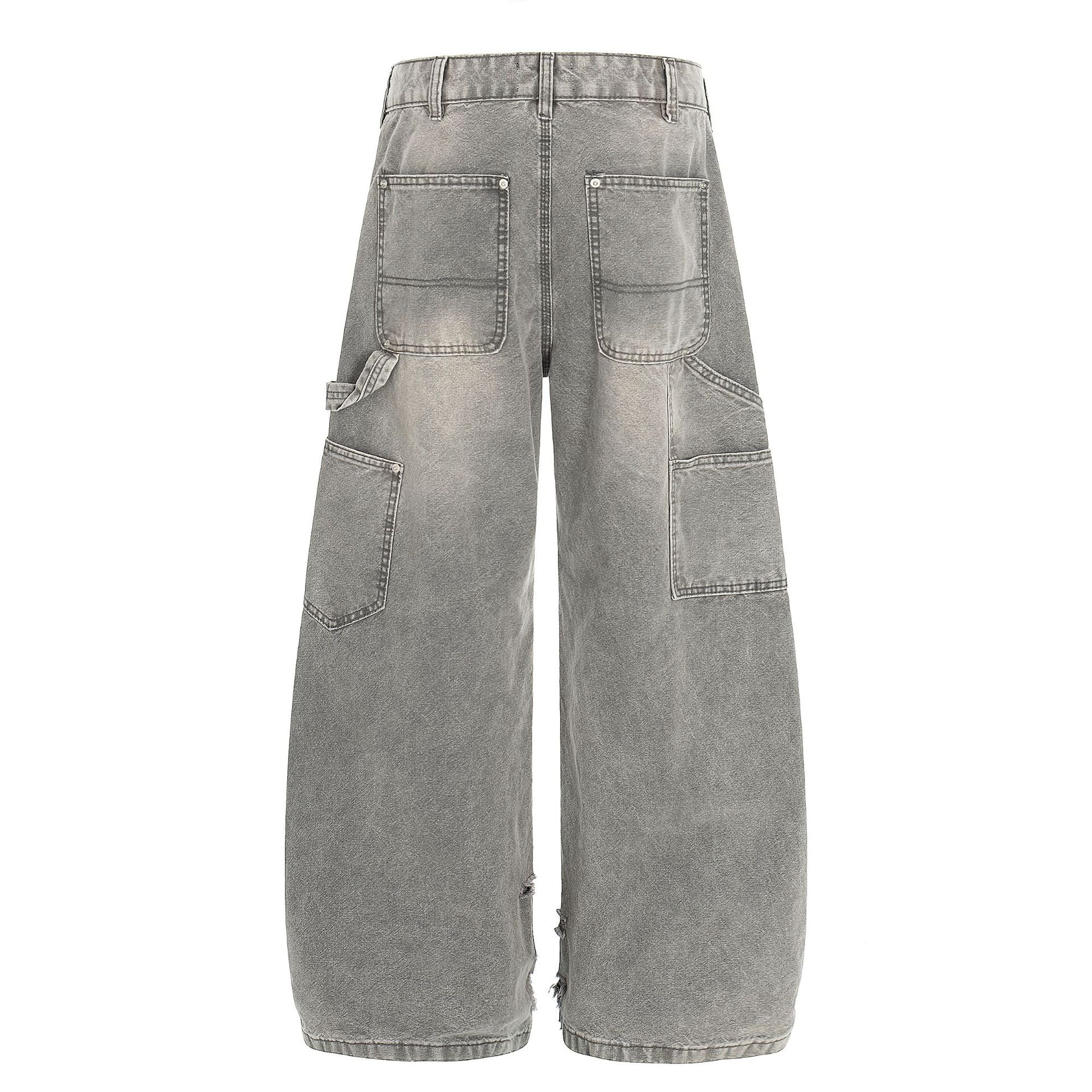 Dirty Washed Damage Panel Wide Leg Denim Jeans