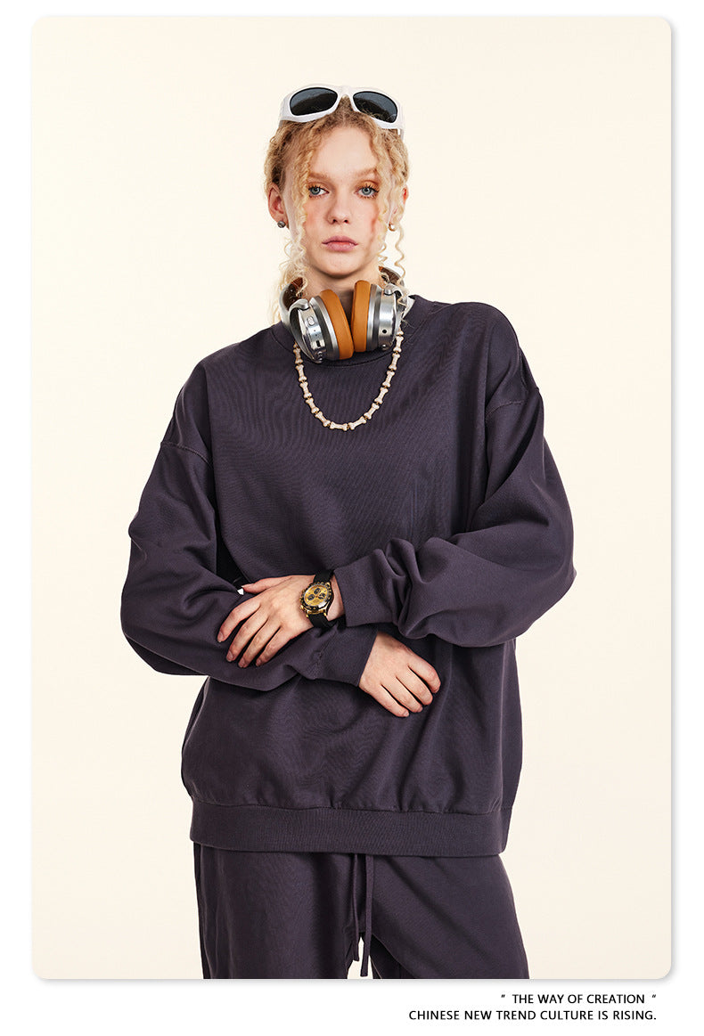 Oversize Heavyweight Basic Round Neck Sweatshirt