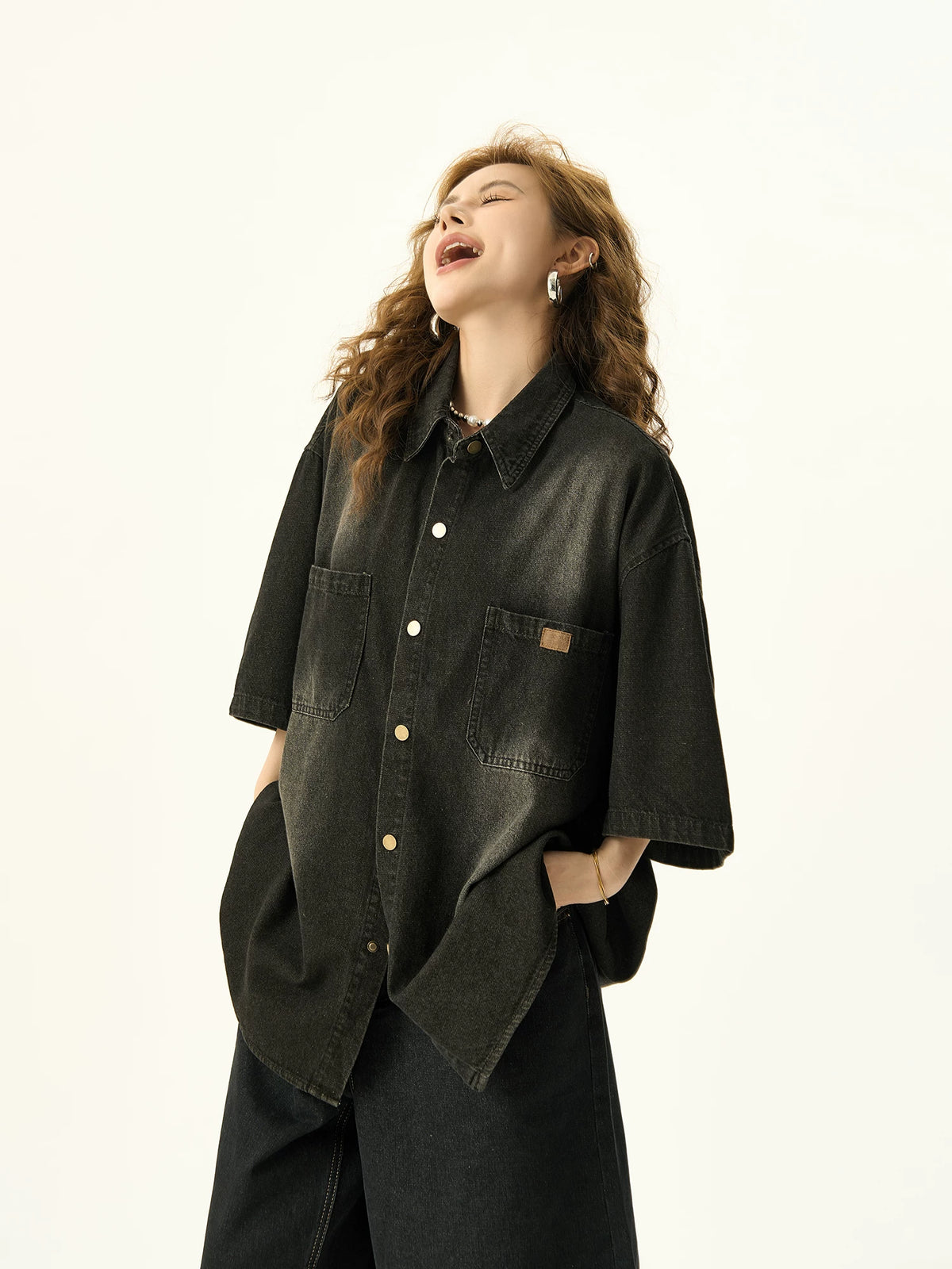 Washed Denim Short Sleeve Shirt