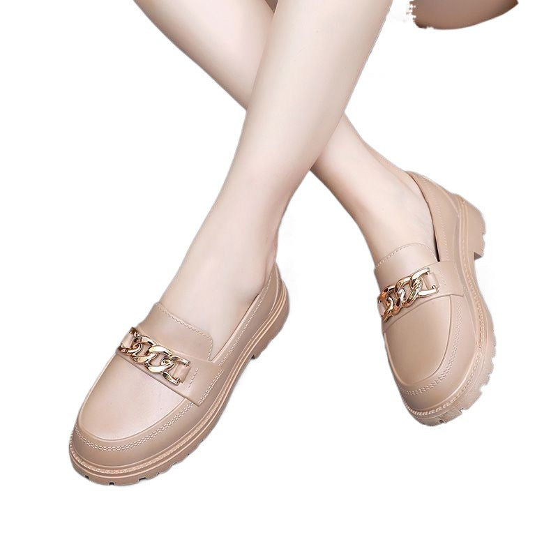 Chunky Chain-Link Cream Loafers