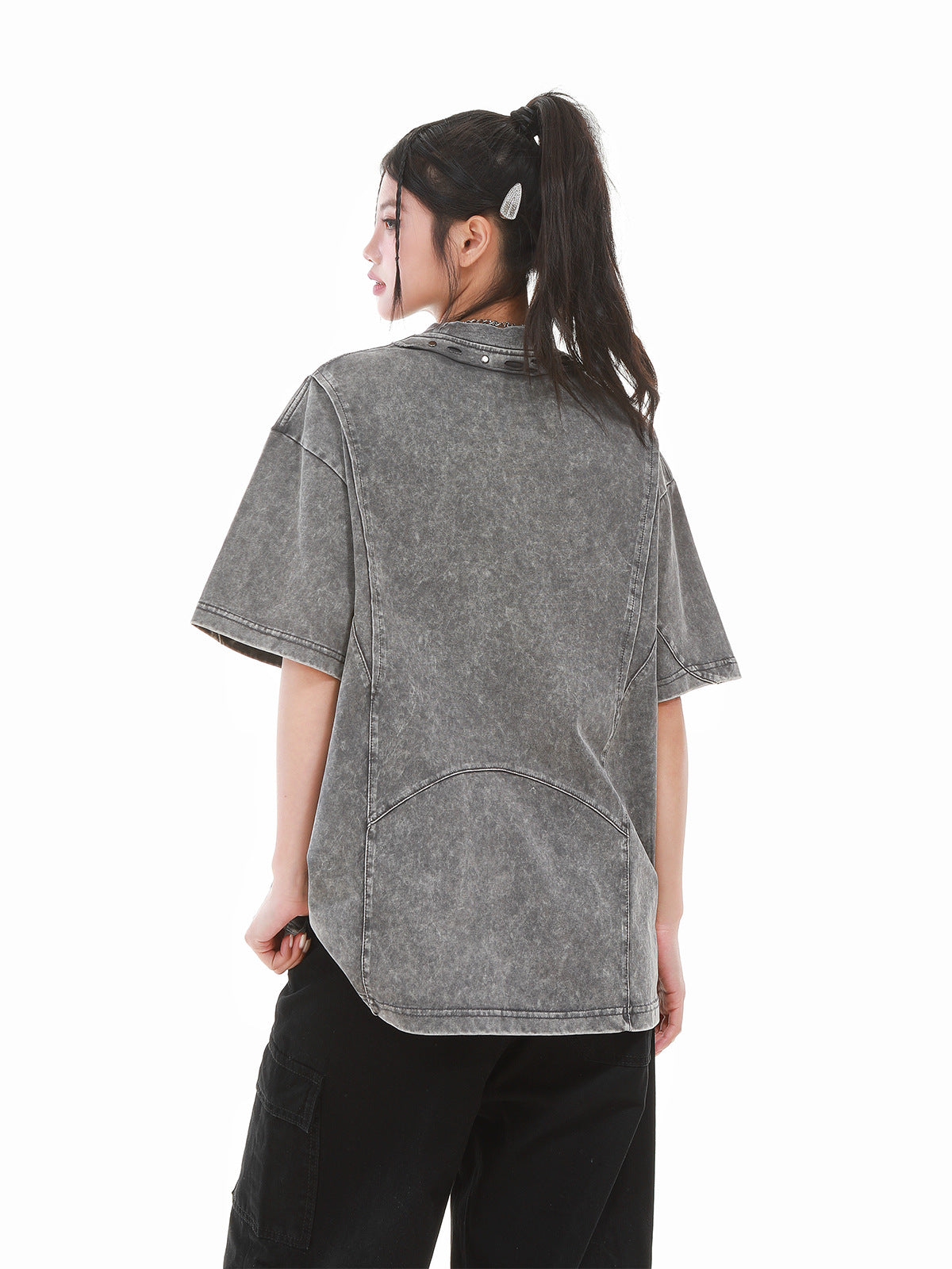 Heavy Washed Fade Stitching Short Sleeve T-Shirt