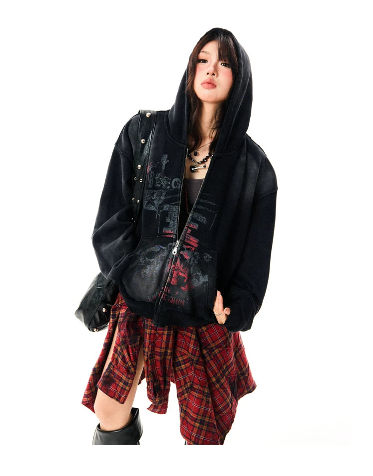 Paint Splash Graphic Print Oversize Zipper Hoodie