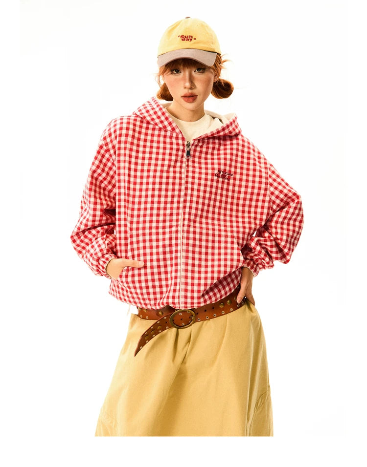 Gingham Logo Zipper Hoodie