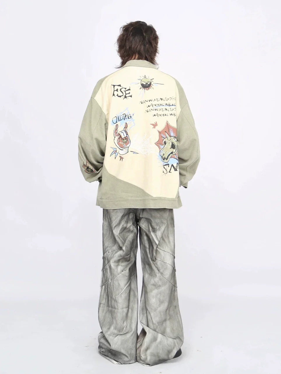Graffiti Print Collar Zipper Jacket