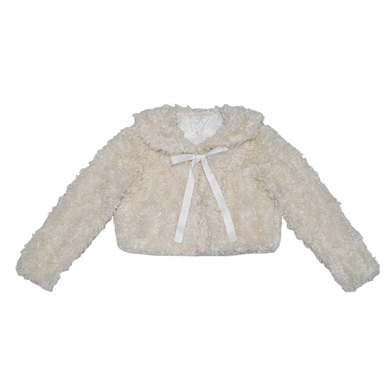 Fake Fur Bow Tie Plush Jacket