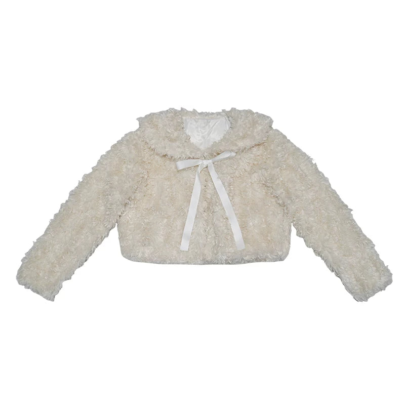 Fake Fur Bow Tie Plush Jacket
