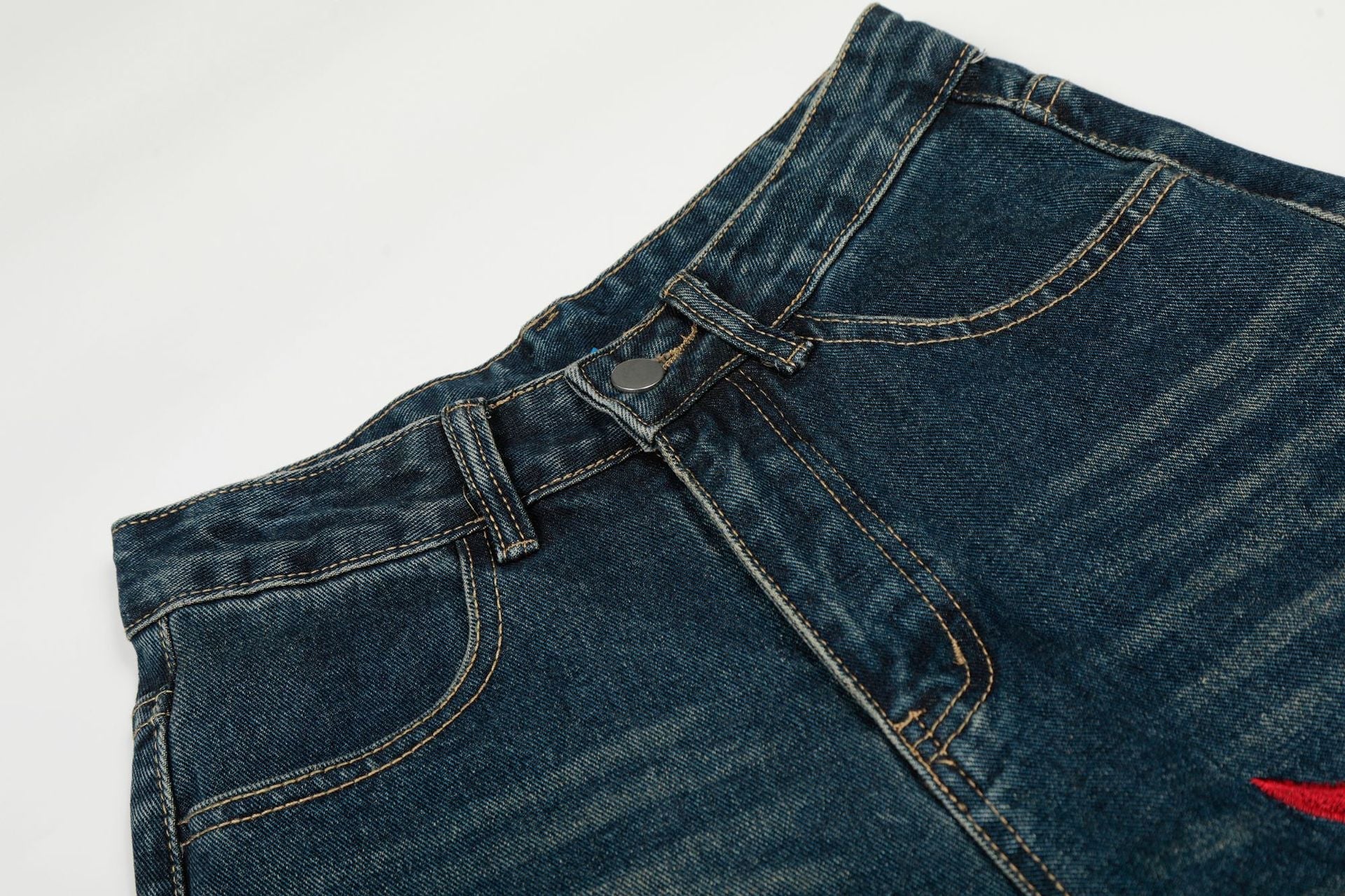 Washed Tribal Print Wide Leg Denim Jeans